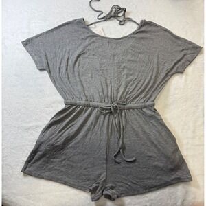 Womens Gray Tie Waist Short Sleeve‎ Casual Romper Jumpsuit Shorts XL